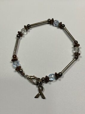 Sterling Silver Clasp & Tube Awareness Bracelet with Beads Bracelet. 8” long